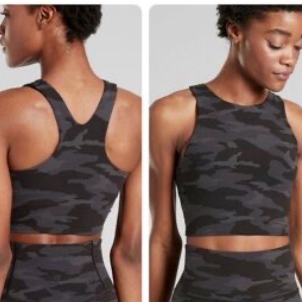 NWT Athleta Black Camo Printed Conscious Printed Crop Top Sports Bra